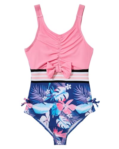 Century Star Girls Bathing Suit One Piece Swimsuit for Kids Cute Bow Striped Swimwear for 4-13 Years2