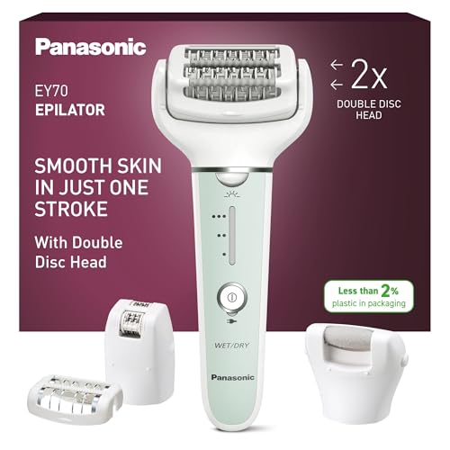 Panasonic ES-EY70-G503 Épilateur Wet et Dry, Double Disque 60 Pinces, Tête Flexible Pivotante 90°, 3 Vitesses et LED, 30 Minutes d'Autonomie, sans Fil,...