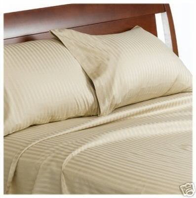 Grandeur Linens 600 Thread Count Three (3) Piece Queen Size Beige Stripe Duvet Cover Set, 100% Egyptian Cotton, Deep Pocket #TOP13