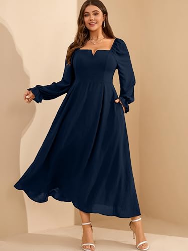 RWJ Long Sleeve Dress for Women 2025 Fall V Neck Elegant Flowy Plus Size Formal Wedding Guest Maxi Dresses with Pockets4
