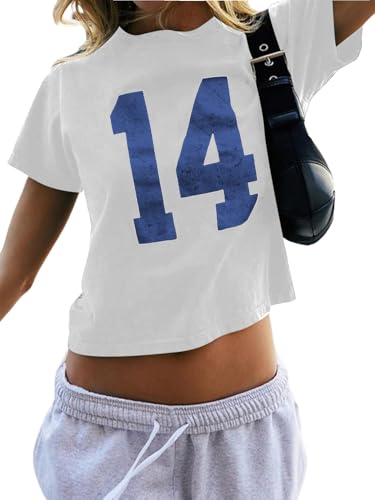 Image of SOLY HUX Girl's Number Graphic Tees Short Sleeve Y2k Tops Jersey Shirts