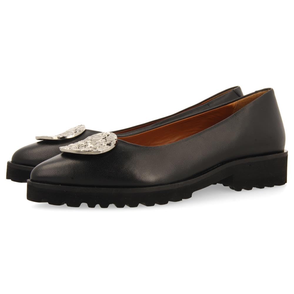GIOSEPPO Oneonta Leather Sole Track Ballet Flats, Black/White, 6 UK