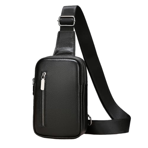 Sireck Crossbody Bag,Cross Body Fanny Packs for Men Women Trendy,Black Small Sling Phone Chest Bag for Workout Running (Black Leather)