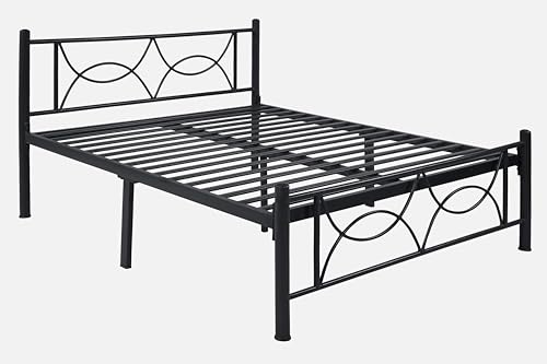 Image of Luno Metal King Size Bed Without Storage | Wrought Iron Double Bed with Headboard & Footboard | Sturdy Powder Coated Platform Bed King Size Cot for BedroomLivingRoom Black (75x72)