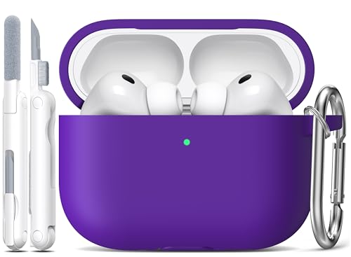 Image of R-fun for AirPods Pro 3 Case (2025), Soft Silicone Protective Case Cover Compatible with Apple AirPods Pro 3rd Generation (USB-C Cable) for Women Men with Cleaning Kit and Keychain, Purple