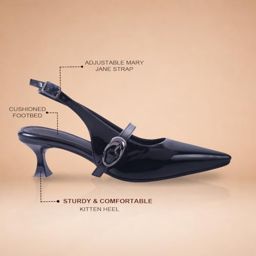Image of HVNLY By Shoetopia Elegant Patent Slingback with Decorative Strap For Women & Girls Luxury Designer Footwear