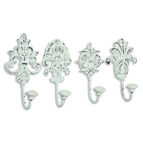 Die Schlösser Fleur de Lis Wandhaken, Set 4, Shabby Used Finish, Französisch Land Stil, rustikal weiß, Gusseisen, Vintage inspiriert, Porzellan Kappen, EA 6 3/10,2 cm hoch, von ganze Haus Welten Cover
