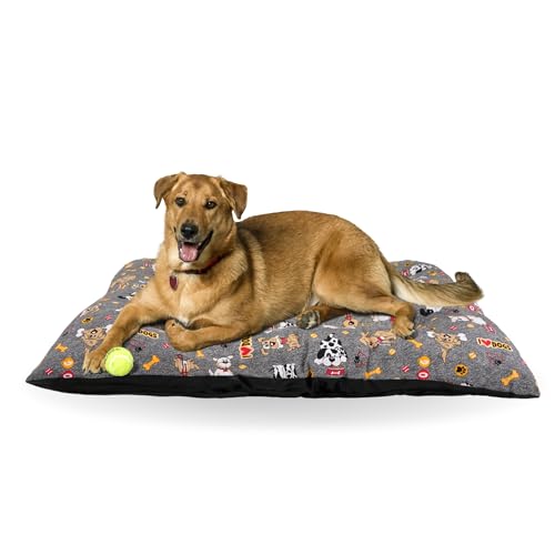 Kira&Gara® Cama para Perro - Colchoneta para Perro - Cojín Perro - Colchón Perro (L -90x70cm, Love-Dogs-Grey)
