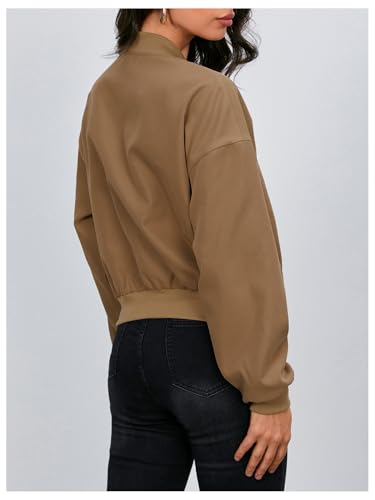 Verdusa Women's Cropped Bomber Jackets Casual Lightweight Jacket Zip Up Long Sleeve Coat Fall Jacket 20252