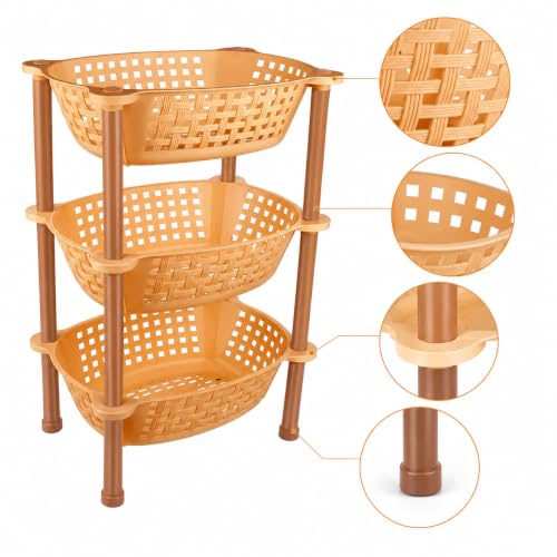 Image of Sulfar Nixy Series Premium Multipurpose Plastic Trolley with Dish Rack for Kitchen Fruit Vegetable Storage Basket Modern Organizer-3 Layer Stackable Shelf