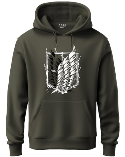 Image of ADRO Graphic Design Hoodie for Men, 320 GSM Soft Cotton Hoodies, Long Lasting Printed Hooded Sweatshirt for Men | H22-2-WINN-OL-5XL Olive
