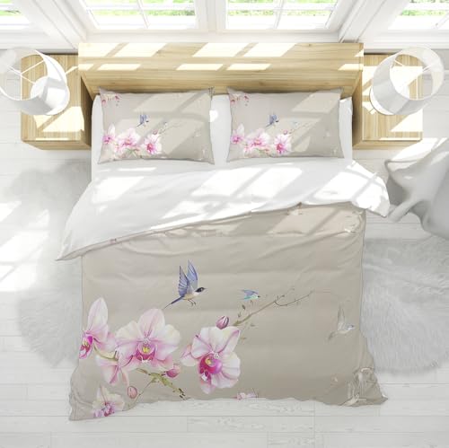 Ensemble de literie orchidée rose de style oriental chic en microfibre premium 155x220cm