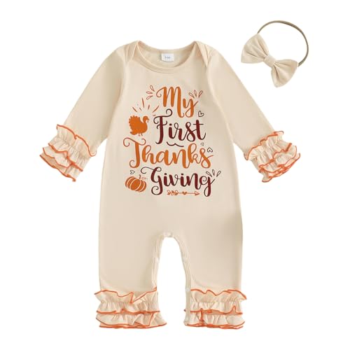 My First Thanksgiving Baby Girl Outfit Cute Newborn Girls Ruffles Turkey Romper Jumpsuit 3 6 12 18 Months