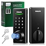 Philips Fingerprint Keyless Entry Door Lock, Electronic Door Lock with Touchscreen, Long-Lasting Battery, Auto Locking, One-Time Code, Keypad Deadbolt, One-Touch Locking, Matte Black
