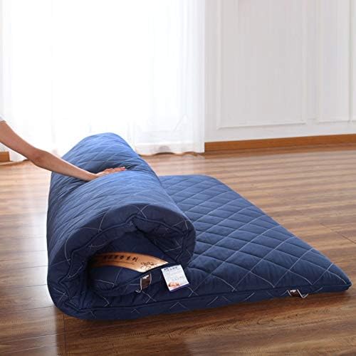 Traditional Japanese Quilting Futon Mattress, Thicken Tatami Mattress Pad Foldable Floor Mat Quilted Fitted Mattress Topper-Blue Full