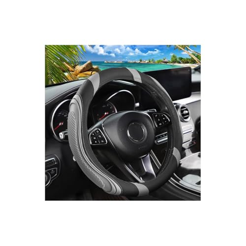Image of Osilly 15 Inch Car Leather Steering Wheel Cover, Automotive Accessories Elastic Breathable Anti-Slip Soft Wheel Protector Fits Men and Women, Suitable for SUVs, Trucks, Vehicles and RVs (Light Gray)