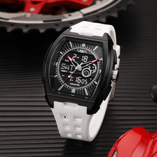 Image of V2A Impact 50mm Analog Digital Watch for Men | Tonneau Sports Case Design | Alarm Stopwatch Countdown Dual Time | TPU Strap | 50M Water Resistant | Gift for Men