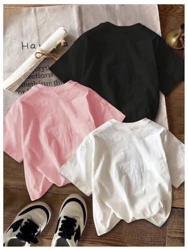 Image of SweatyRocks Girl's 3 Pack Cute Letter Graphic T Shirt Crewneck Short Sleeve Summer Casual Tee Shirt