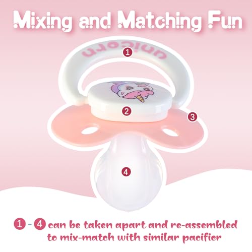 Image of Cute Adult Sized Pacifier for Anxiety: Big Shield Unicorn Paci for Autism - Soft Silicone Large Nipple Binky for Sleeping Pink and White