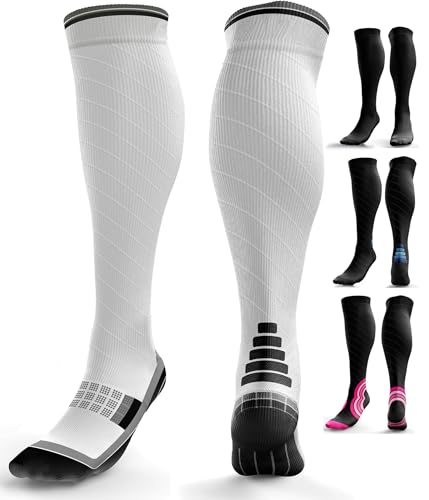 aZengear Bas de Contention Femme & Homme (Classe 2) Chaussettes de Compression Genou pour Vol et Voyage, Course à Pied – Orteils Sans Couture (L/XL)