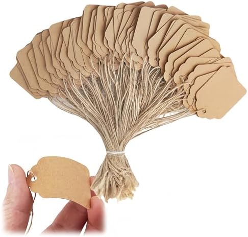 Tags with String, 500 Pieces Price with String Attached,35x45mm, Kraft Paper Hanging String Display Tags for Pricing Gift Jewelry Clothing Yard Sale Products Shoes Teabags DIY Crafts(Brown)