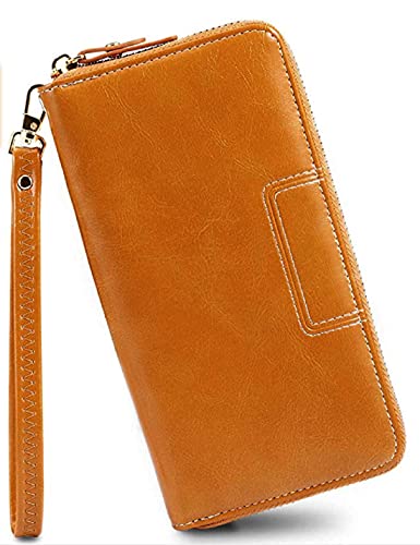 Handcrafted Leather Wristlet Wallet for Women | RFID Protection | Spacious Clutch Purse/Card Holder Organizer (Beige)