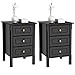 Yaheetech 2X Mesitas de Noche con Tres Cajones 40x40x60cm Mesillas de Noche de Estilo Vintage Mesas de Auxiliares de Madera para Dormitorio Salon Negra