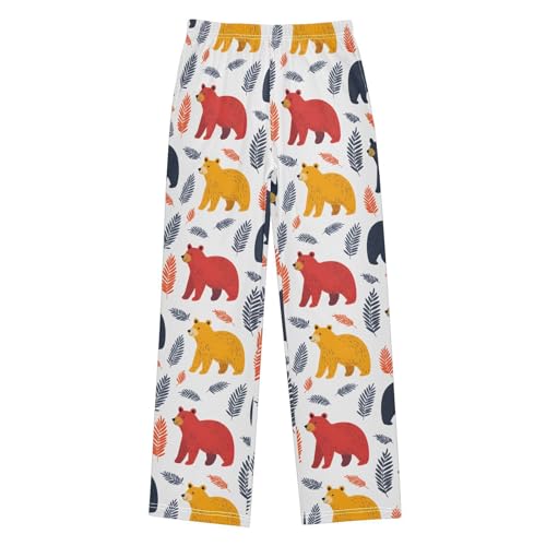 Pajama Pants Sleep Pants Soft Elastic Waist Pajama Lounge Pants Red Yellow Bear for 6-14 Years Old