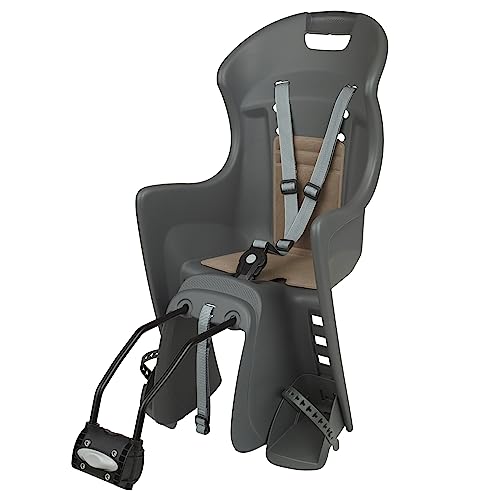 DIEFFE 8630400089   Silla Trasera Bikey Cool FM para Bicicleta con Ruedas de 26'' a 29'' Apta para niños con un Peso de 9 a 22 Kg con Anclaje en el Cuadro en Color Gris Macaron/Marron
