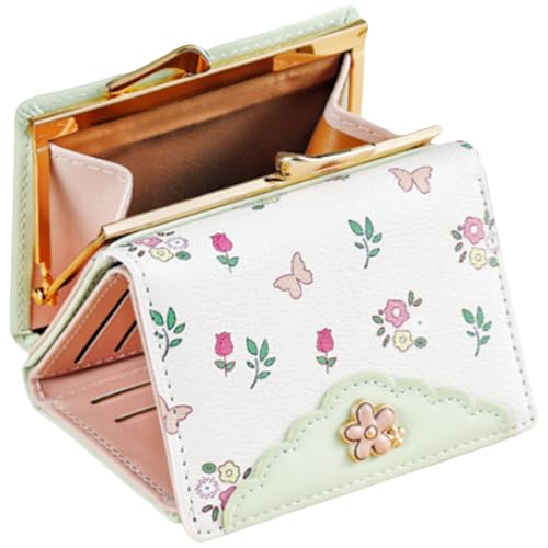 Floral Cute Womens Wallet Small RFID Blocking Compact Card Holder Trifold Ladies Coin Purse with ID Window for Girls