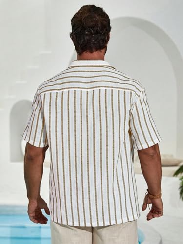 Image of TAGDO Men's Front Button Short Sleeve Striped Top, Casual (2026)