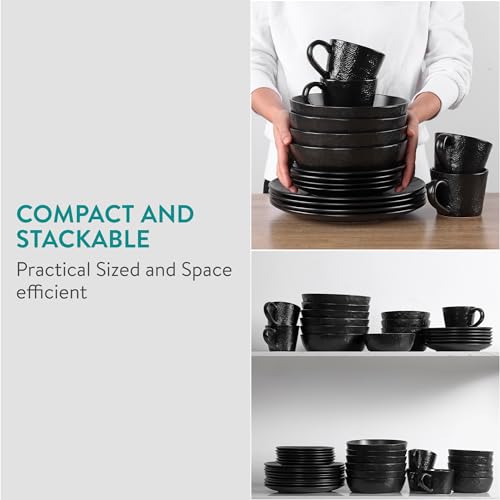 Navaris Steingut Geschirr Set 4 Personen (16 Teile) - Teller Set Geschirrset Geschirr - Tafelservice mit Suppenteller Tellerset - Kombiservice - Tafelservice 4 Personen - Anthrazit