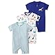 HBECCE 3 Pack Kurzarm Baby Jungen Strampler, Sommer-Einteiler aus Baumwolle mit Reißverschluss vorne, Cartoon Baby Onesies fußloser Schlafanzug Babykleidung für 0–24 Monate (Style 1, 12-18M/80cm)