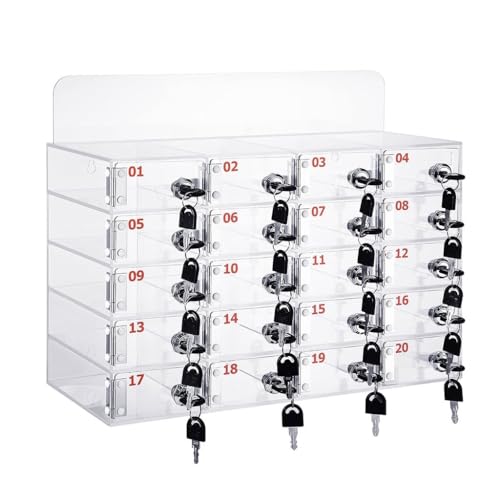 Armario de almacenamiento acrílico transparente con cerradura para organización de teléfonos móviles, vitrina de escritorio segura para teléfonos, tabletas y accesorios
