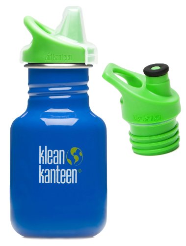 12 oz Stainless Steel Water Bottle with 2 Caps (Sippy Cap and Sports Cap 3.0 in Bright Green) - Ocean Blue