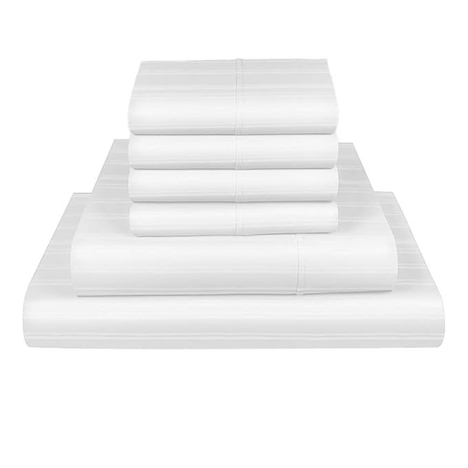 Fisher West York Manhattan 1000 Thread Count Cotton Rich Wrinkle Resistant White Queen Stripe Sheet 6-Piece Set fits Mattress Upto 17?