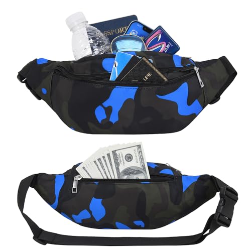 Waterproof Bumbags Waist Fanny Pack for Men Women Ladies Fashion Bum Bag with Adjustable Belt for Sport Running Hiking Jogging Girls Women Men (Camo Blue) - Image 3