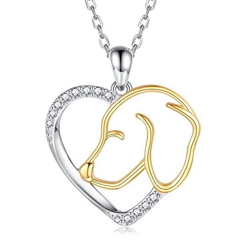 Sterling Silver Dog Necklace - Cute Heart Dogs Pendant Puppy Animal Jewelry Gifts for Women Puppy Lovers