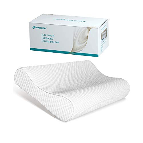 HOKIZU Ergonomic Contour Memory Foam Pillow (Queen), Cervical Pillow for Neck Pain Relief, Basic Bed Pillow for Side, Back, Stomach Sleepers, Pillowcase Washable (White)