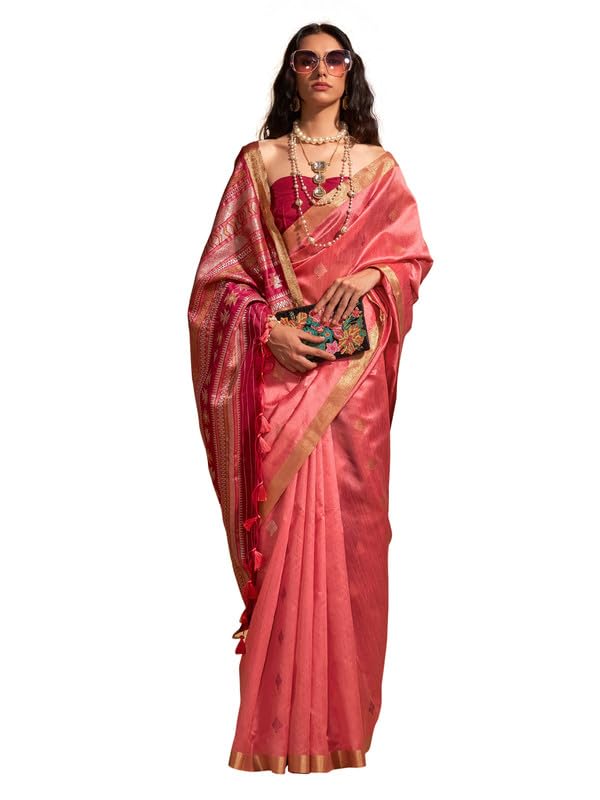Image of AKHILAM Women's Banarasi silk Ethnic Motif Woven Design Saree With Unstitched Blouse Piece