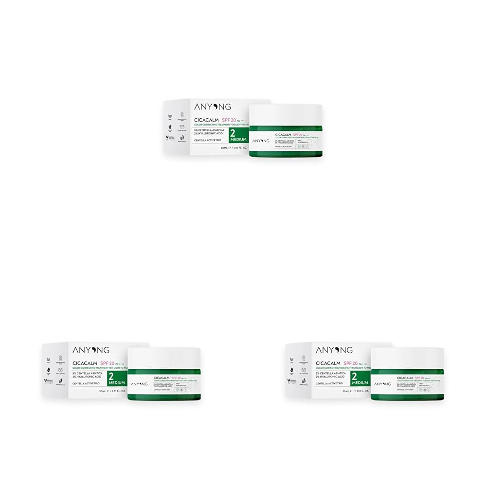 Anyong Cica Tiger Grass Ton Eşitleyici Ve Kızarıklık Karşıtı Krem Medium 20 Spf 30 ml Orta Cilt Tonları (3 paketi)