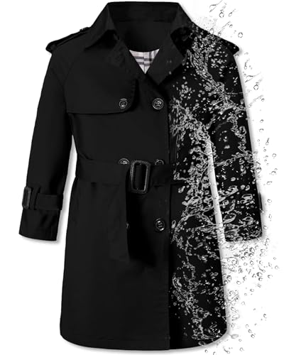 Catálogo de Abrigos para Niño al mejor precio. 46 Betusline - Gabardina impermeable para niños con doble botonadura clásica con cinturón, 1# Negro, 13-14 Años