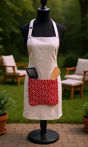 Image of Kitchen Apron for Women & Men | 100% Cotton | Cooking Apron with Big utility Pocket | Adjustable neck strap | Free Size | Kitchen Utensils Accessory