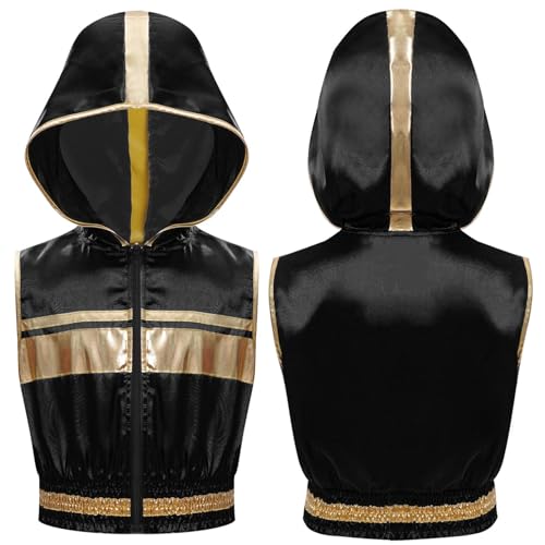 YiZYiF Kids Boys Sleeveless Color Block Metallic Trim Hooded Top Zipper Sports Boxing Hooded Vest Athlecamisole3