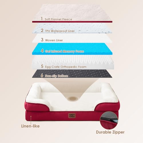 Image of EHEYCIGA Orthopedic Dog Bed for Medium Dogs, Waterproof Memory Foam Medium Dog Beds with Sides, Non-Slip Bottom and Egg-Crate Foam Pet Couch Bed with Washable Removable Cover,Red