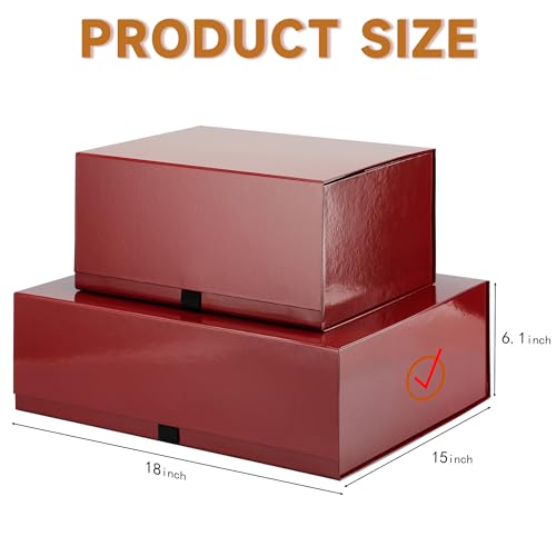 Image of Rsgift 3 Pack Gift Boxes - 18x15x6.1 Inches, Red Collapsible Groomsmen Proposal Boxes with Magnetic Lids, Extra Large for Presents, Wedding, Christmas, Birthday