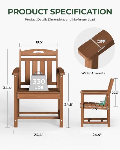 Image of Outdoor Patio Dining, All-Weather HDPE Chair Fade-Resistant, and Low Maintenance for Backyard, Garden, or Patio, Teak