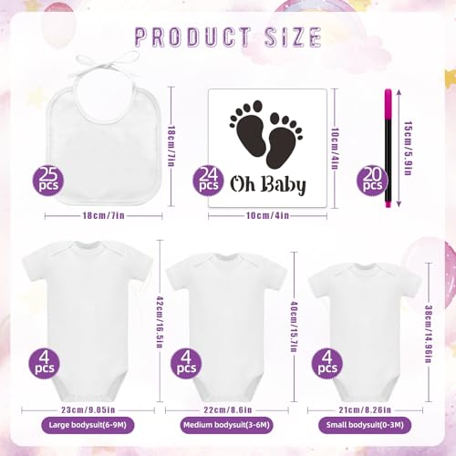 SytuHete 82 Pcs Baby Bib Bodysuit Baby Shower Set Baby Shower Game Sign Baby Feeder Bib Newborn Bodysuit Fabric Marker