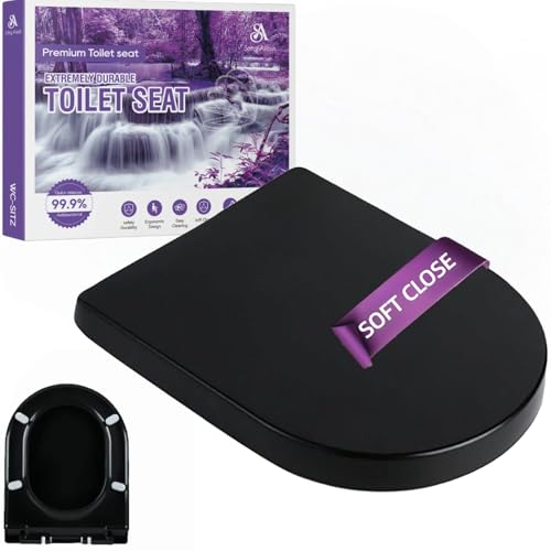 Abattant WC Forme D, Cuvette Toilette avec Frein de Chute, Lunette WC avec Fermeture en Douceur, Antibactérien, Lunette Universelle, Noir