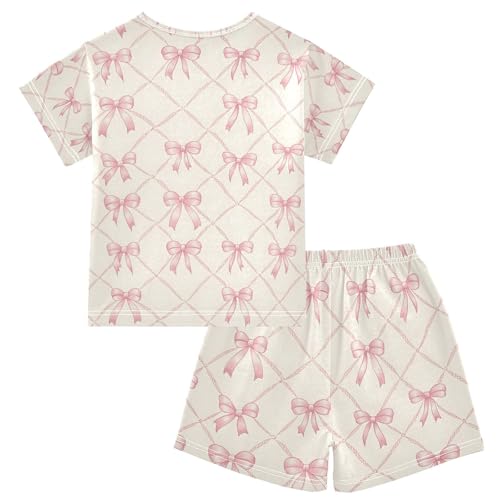 ALAZA Bow Plaid Pajamas Set Short Sleeve Cotton Sleepwear Summer Pjs 2 Piece 5-14Y2